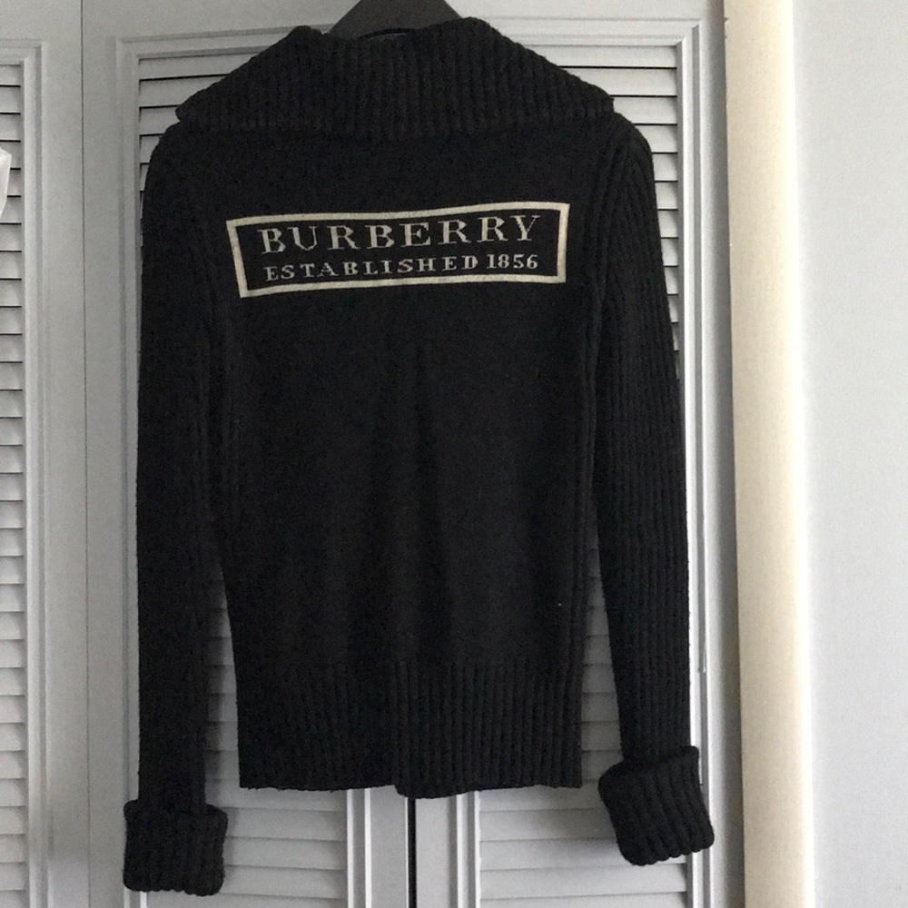 Black Burberry Zip Up Sweater